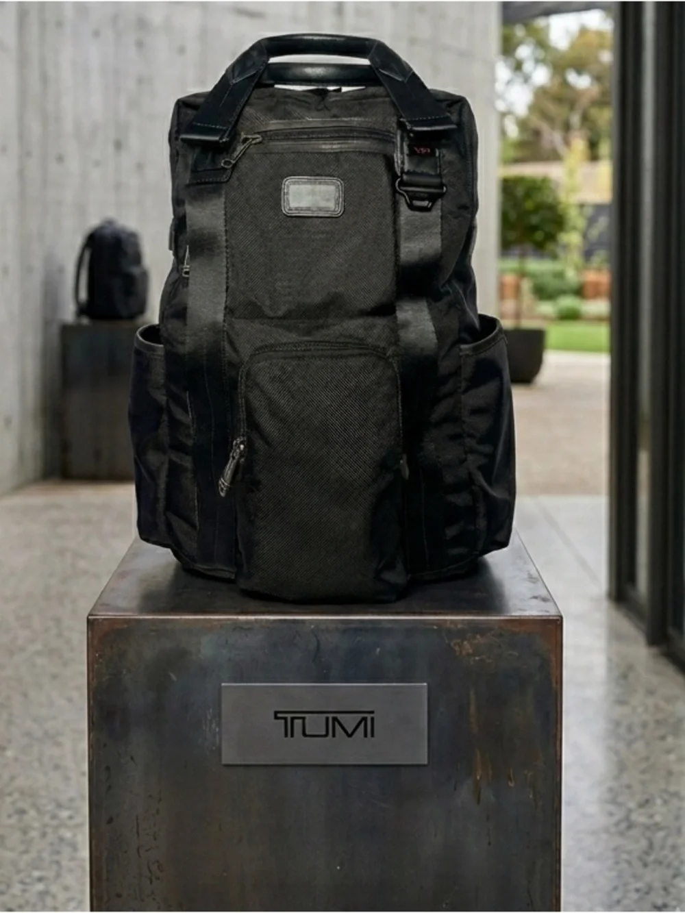 Tumi Alpha Bravo Lejeune Backpack Tote in black ballistic nylon.